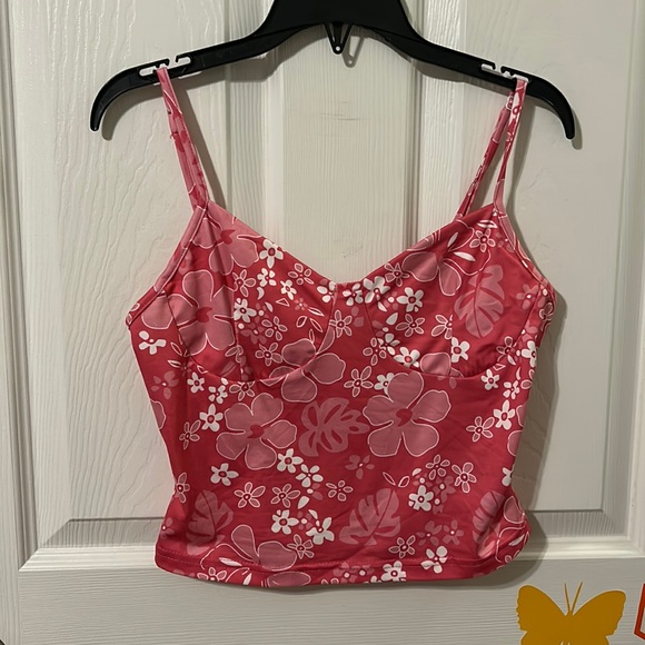 Hawaiian Print PINK tank with corset detailing - Picture 1 of 3